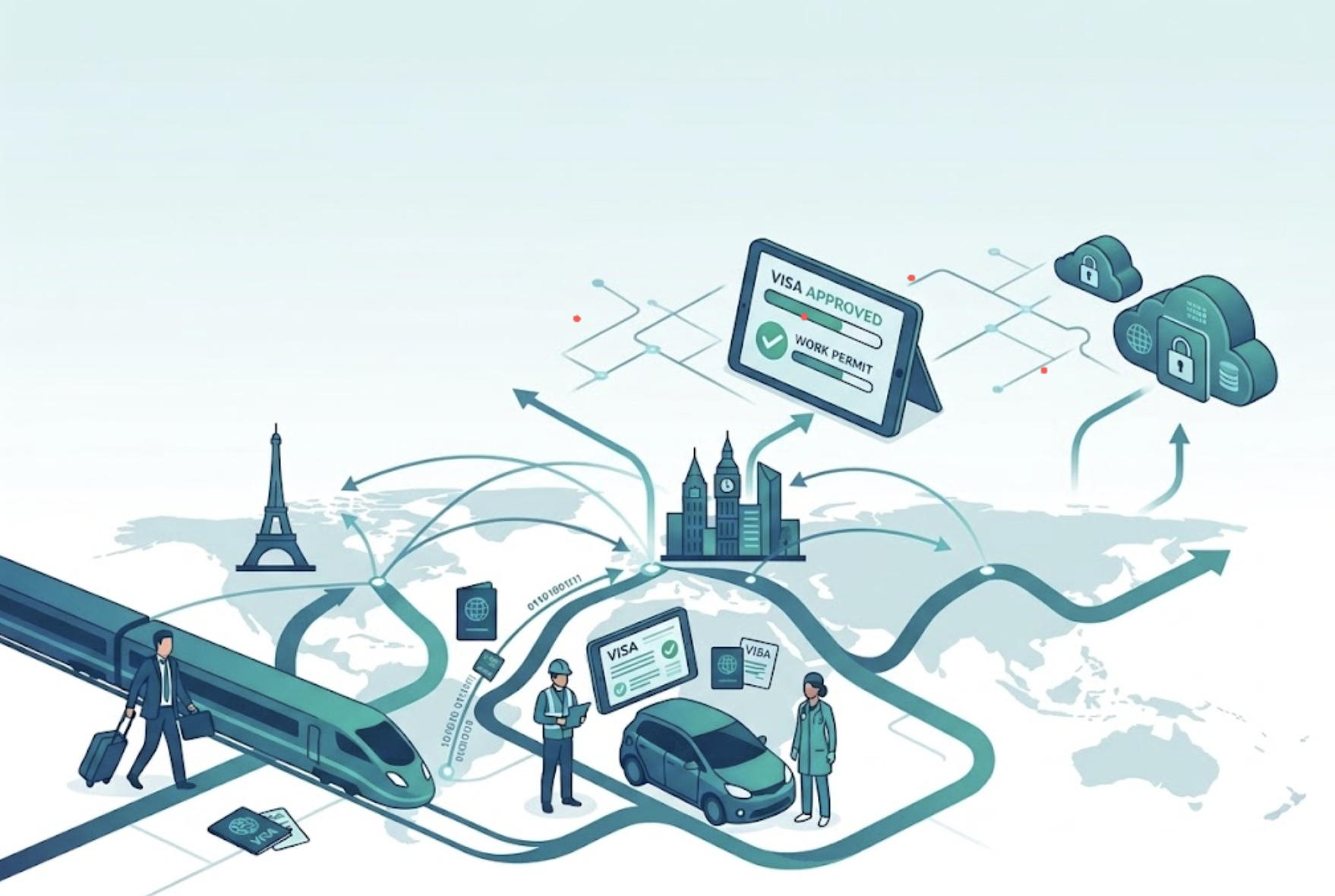 Illustration de la mobilité internationale : visas, transports et processus dématérialisés